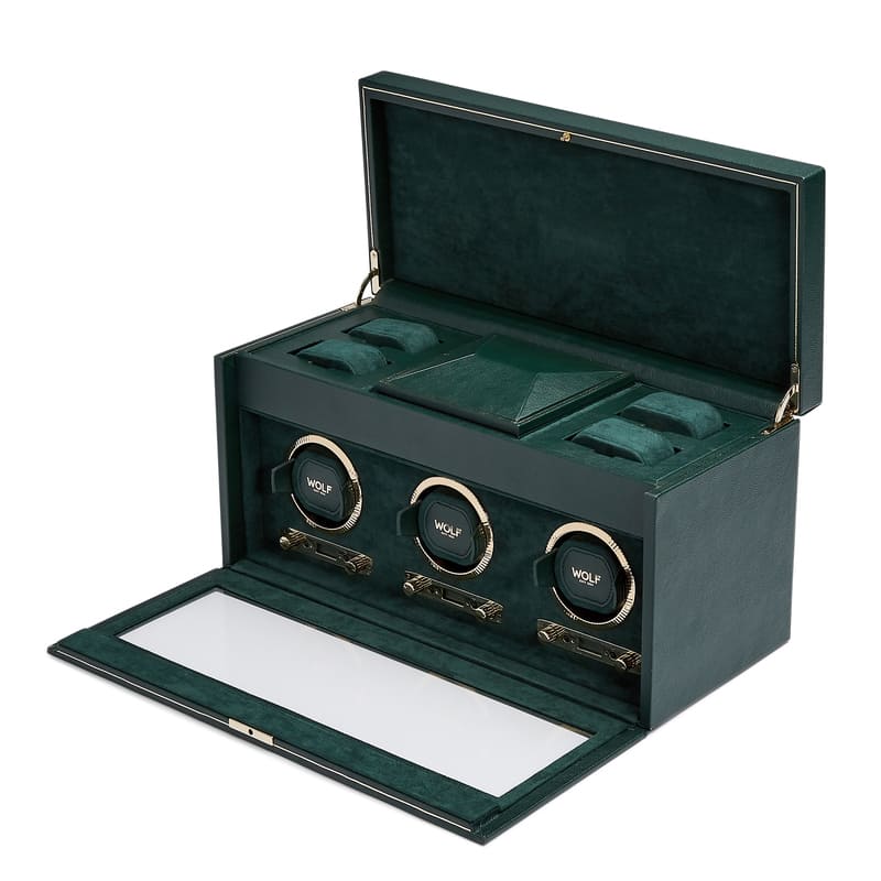WOLF | British Racing Triple Watch Winder with Storage | Green
