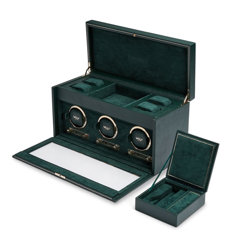 WOLF | British Racing Triple Watch Winder with Storage | Green
