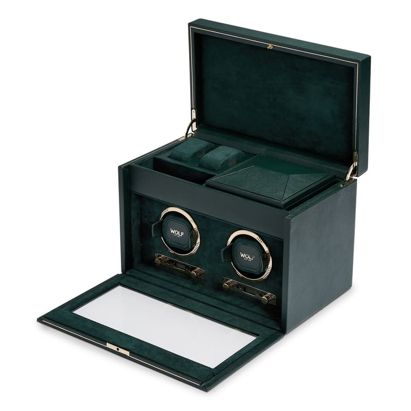 WOLF |  British Racing Double Watch Winder with Storage | Green