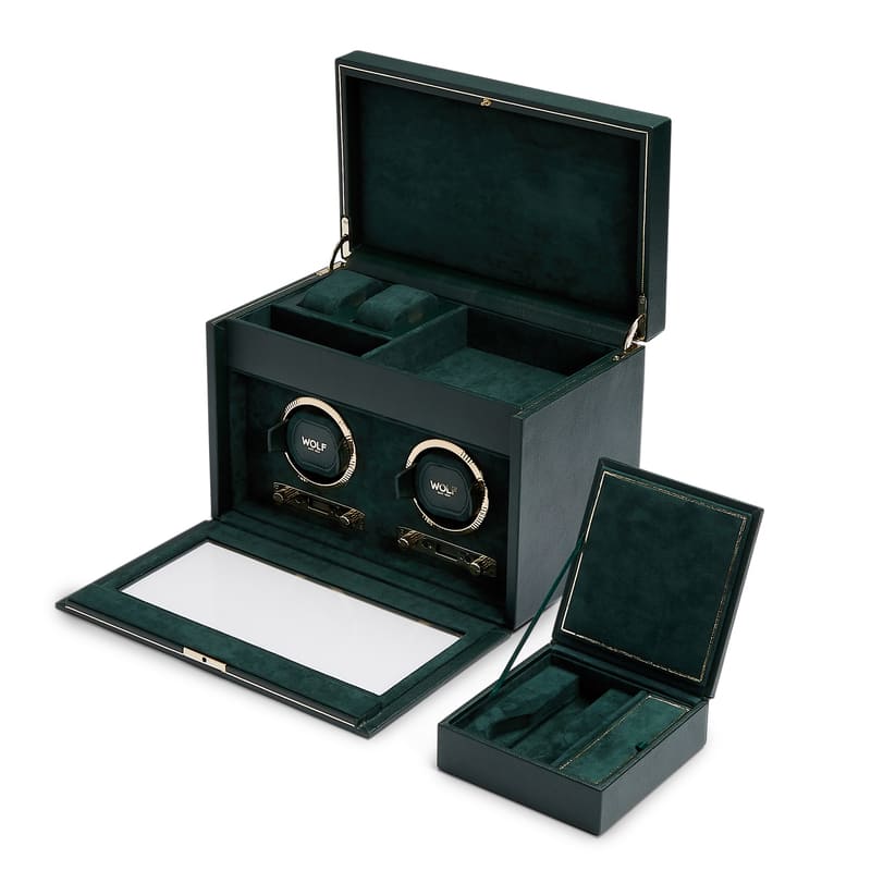 WOLF |  British Racing Double Watch Winder with Storage | Green
