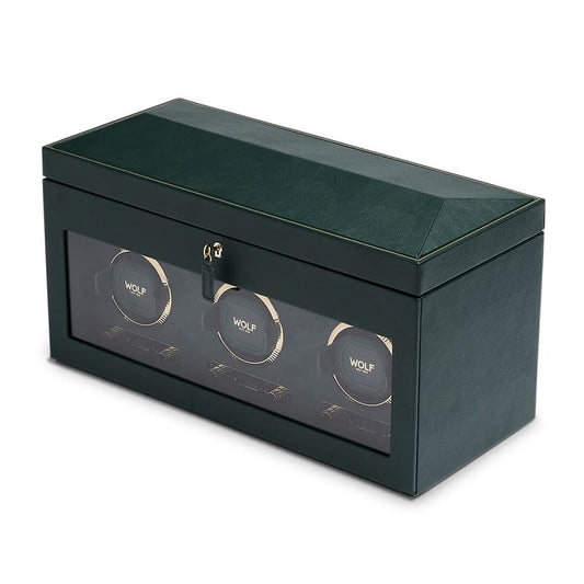 WOLF | British Racing Triple Watch Winder with Storage | Green