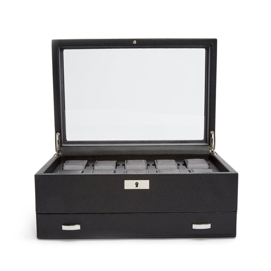 WOLF  -  Viceroy 10 PC Watch Box with Drawer - Black